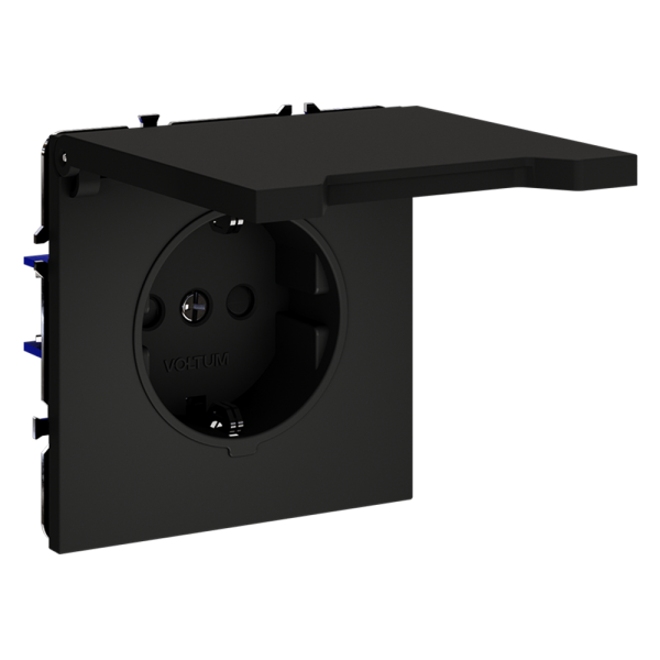 Розетка встраиваемая VOLTUM S70 с заземлением, защитными шторками и крышкой 16А, (черный матовый)
