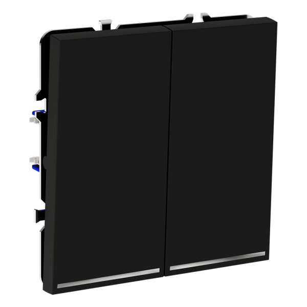 Проходной переключатель встраиваемый VOLTUM S70 двухклавишный с подсветкой 10А, (черный матовый)