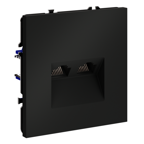 Розетка компьютерная встраиваемая VOLTUM S70 двойная RJ45+RJ45 кат.6, (черный матовый)