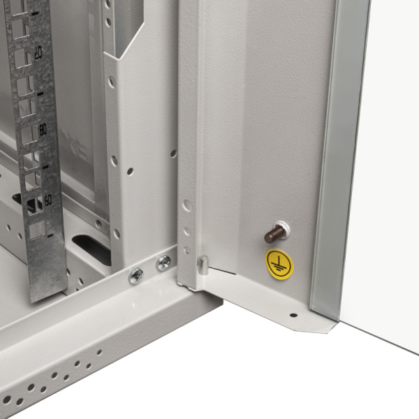 Настенный шкаф 19" 9U 600×600×501 (ШxГxВ), дверь стекло, металлическая задняя стенка, боковые съемные стенки, RAL 7035 REXANT