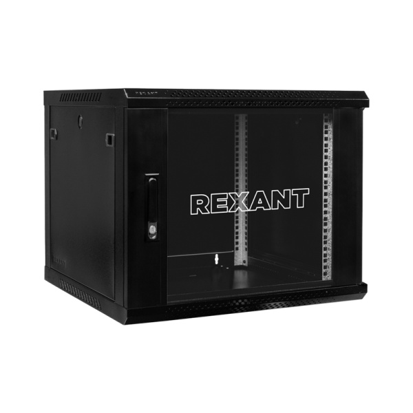 Настенный шкаф 19" 9U 600×600×501 (ШxГxВ), дверь стекло, металлическая задняя стенка, боковые съемные стенки, RAL 9005 REXANT