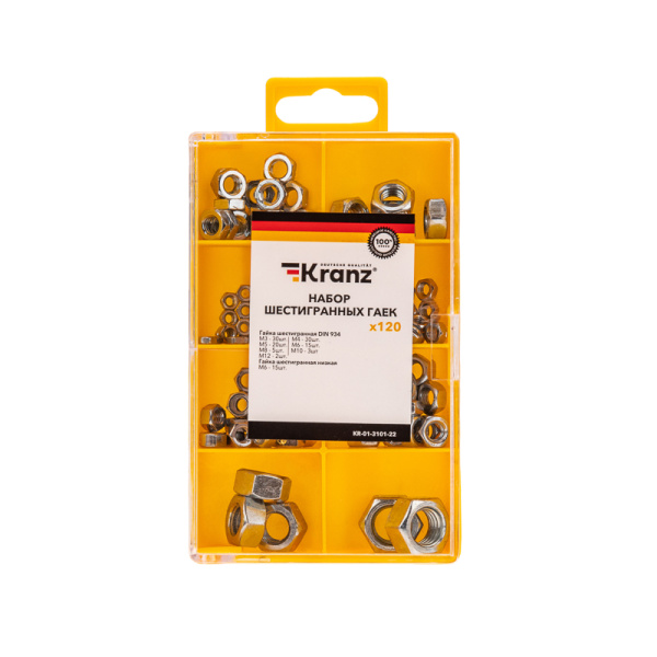 Набор шестигранных гаек (120 шт/уп) KRANZ