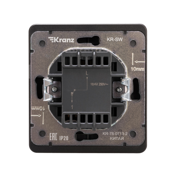 Выключатель ROUND 1 кл с подсветкой 10А с/у титан KRANZ