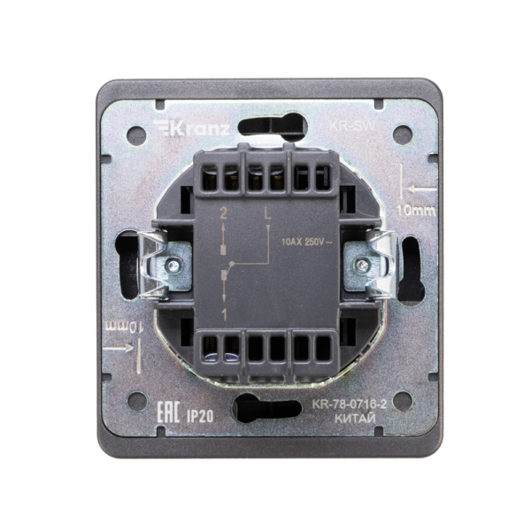 Выключатель ROUND 1 кл проходной (переключатель) с подсветкой 10А с/у титан KRANZ