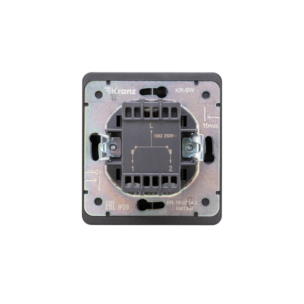 Выключатель ROUND 2 кл с подсветкой 10А с/у оникс KRANZ