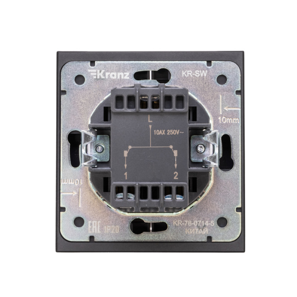 Выключатель STRONG 2 кл с подсветкой 10А с/у антрацит KRANZ