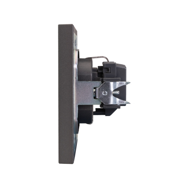 Розетка STRONG 1-ая с/з с/у, со шторками 16А графит KRANZ