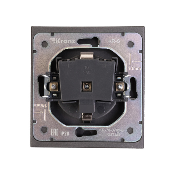 Розетка STRONG 1-ая с/з с/у, со шторками 16А графит KRANZ