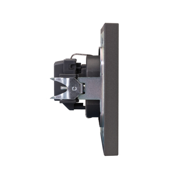 Розетка STRONG 1-ая с/з с/у, со шторками 16А графит KRANZ