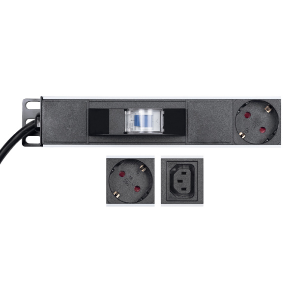 Блок распределения питания для 19" шкафов, верт, 10 розеток СЕЕ 7/4, 10 розеток C13, 16А, автомат защиты, алюм корп, шнур 2м, вилка СЕЕ 7/7 REXANT