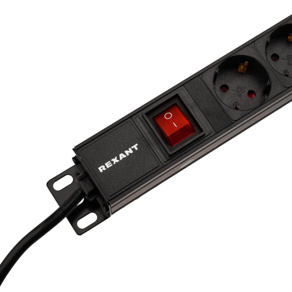 Блок распределения питания для 19" шкафов, вертикальный, 12 розеток СЕЕ 7/4, 16A, выкл, алюм корп, шнур 2м, вилка СЕЕ 7/7 REXANT