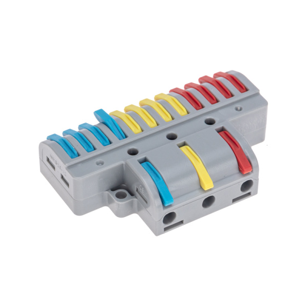 Клемма СМК 3х4 проходная разветвительная 3 полюса, с монтажной площадкой (1 ввод, 4 вывода на полюс) (блистер 4 шт/уп) REXANT