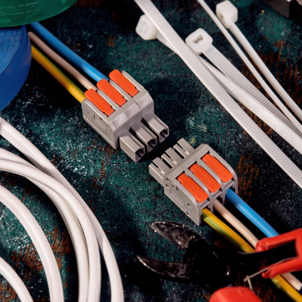 Клемма СМК 222-423R проходная разъемная 3 полюса серая 0,2-2,5/4мм² (блистер 5 шт/уп) REXANT