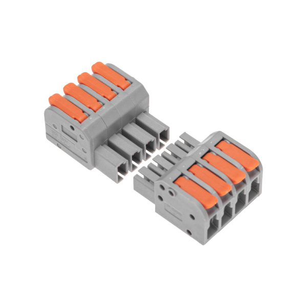 Клемма СМК 222-424R проходная разъемная 4 полюса серая 0,2-2,5/4мм² (блистер 5 шт/уп) REXANT