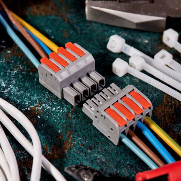 Клемма СМК 222-424R проходная разъемная 4 полюса серая 0,2-2,5/4мм² (блистер 5 шт/уп) REXANT