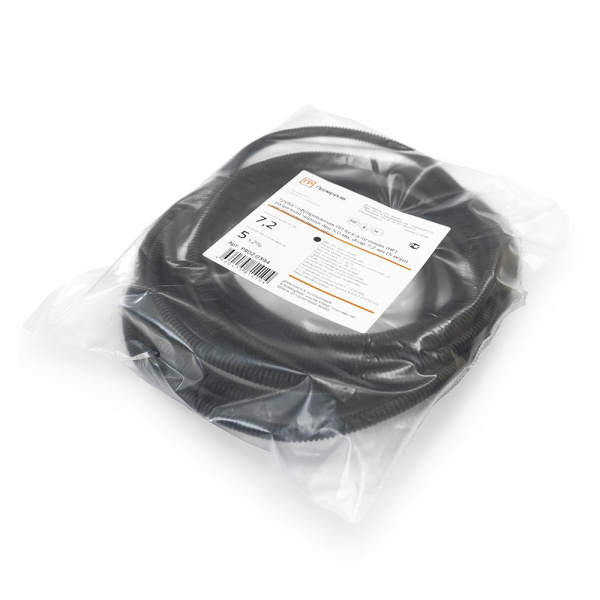 Труба гофрированная ПП легкая безгалогенная (HF) разрезная черная dвн 5,0 мм, dнар 7,2 мм (5м/уп) Промрукав