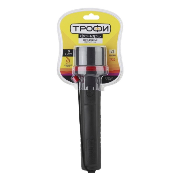 Светодиодный фонарь Трофи TR3D ручной на батарейках резина