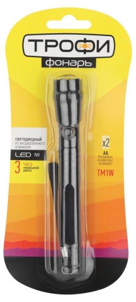 Светодиодный фонарь Трофи TM1W ручной на батарейках алюминиевый