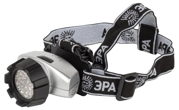 Фонарь налобный светодиодный ЭРА G23 на батарейках яркий 4 режима серебристый с адаптивным углом наклона