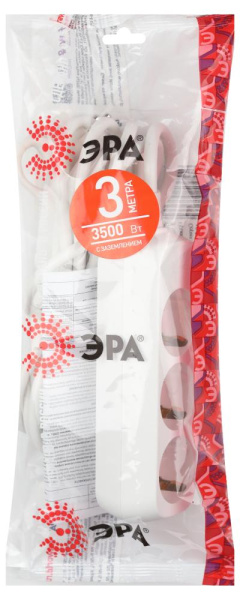 Удлинитель электрический ЭРА  U-3e-3m-3x1 с заземлением 3 розетки 3м ПВС 3x1мм2 16А