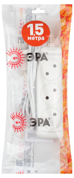 Удлинитель электрический ЭРА UX-3-1,5m без заземления 3 розетки 1,5 м ШВВП 2x0,75мм2 6А