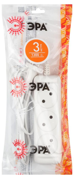 Удлинитель электрический ЭРА  UX-3-3m без заземления 3 розетки 3м ШВВП 2x0,75мм2 6А