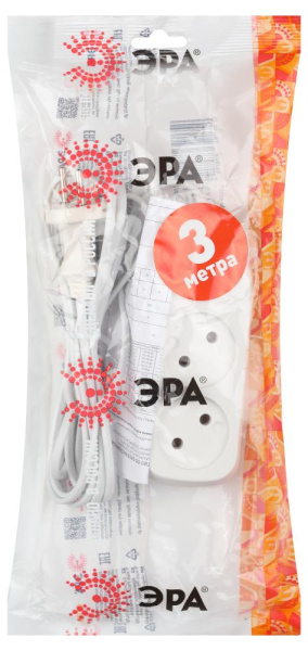 Удлинитель электрический ЭРА  UX-2-3m без заземления 2 розетки 3м ШВВП 2x0,75мм2 6А