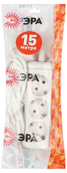 Удлинитель электрический ЭРА  UX-3e-1,5m с заземлением 3 розетки 1,5 м ПВС 3x0,75мм2 10А
