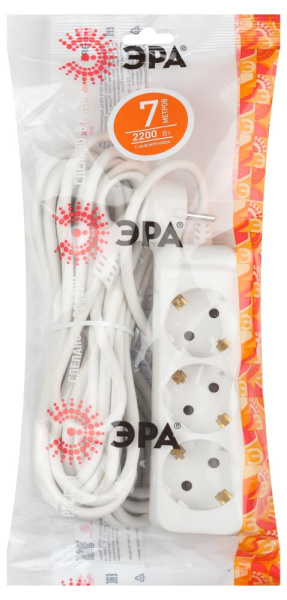 Удлинитель электрический ЭРА  UX-3e-7m с заземлением 3 розетки 7м ПВС 3x0,75мм2 10А