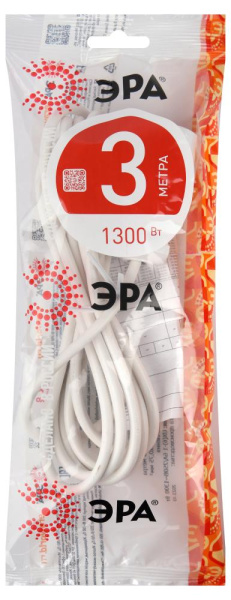 Удлинитель электрический ЭРА UX(6)-1-3m без заземления 1 розетка 3м ПВС 2x0,75мм2 6А