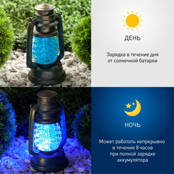 SL-RSN23-LANT-BU ЭРА Садовый светильник на солнечной батарее, полистоун, пластик, синий, 21,3 см (18