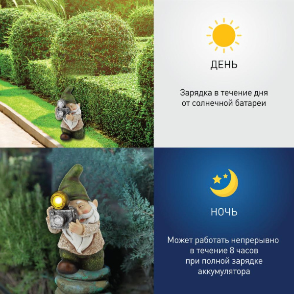 SL-RSN20-GNPH ЭРА Садовый светильник на солнечной батарее, полистоун, цветной, 23 см (12/96)