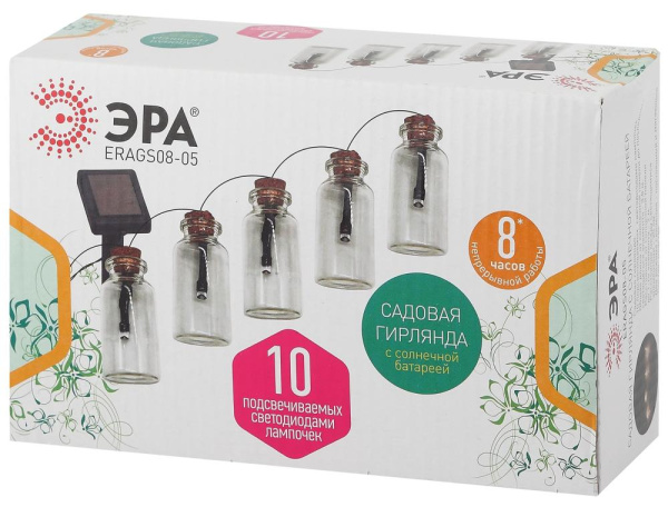 Садовая гирлянда ЭРА ERAGS08-05 на солнечной батарее теплый свет 10 LED 3,8 м