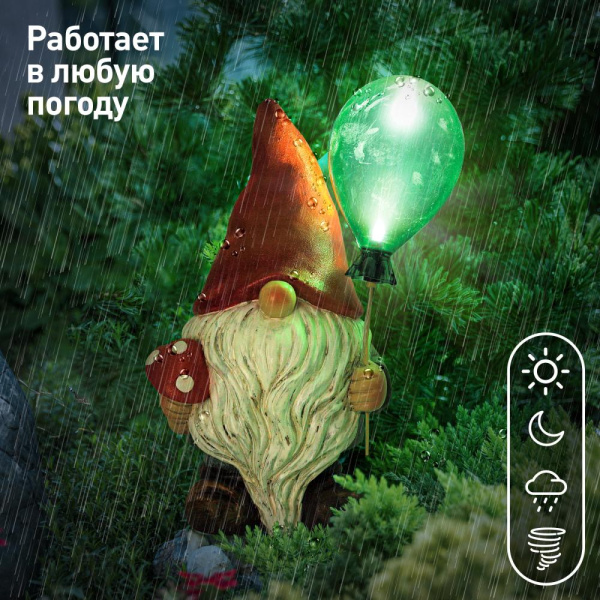 Садовая фигура ЭРА ERASF22-08 из полистоуна Гном Мухомор с шариком 30 см