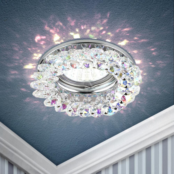 DK16 CH/PR Светильник ЭРА декор "круглый  с мелкими хрусталиками" хром/перламутровый (30/1200)