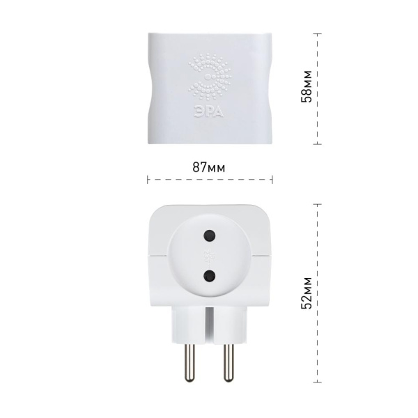 Разветвитель электрический ЭРА SP-4-W на 4 розетки без заземления 16А белый