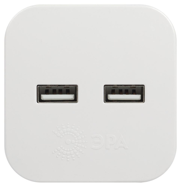 Разветвитель электрический ЭРА SP-2-USB-W на 2 розетки 220V + 2xUSB 2400mA, без заземл 10А (белый)