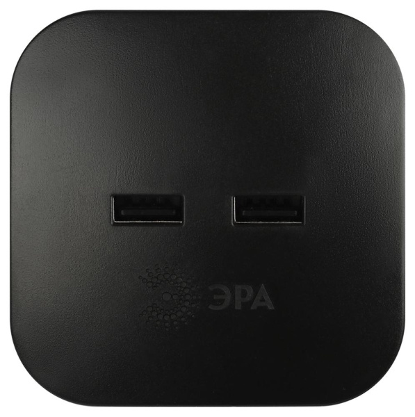 Разветвитель электрический ЭРА SP-4-USB-B на 4 розетки 220V + 2xUSB 2400mA, без заземл 10А (черный)