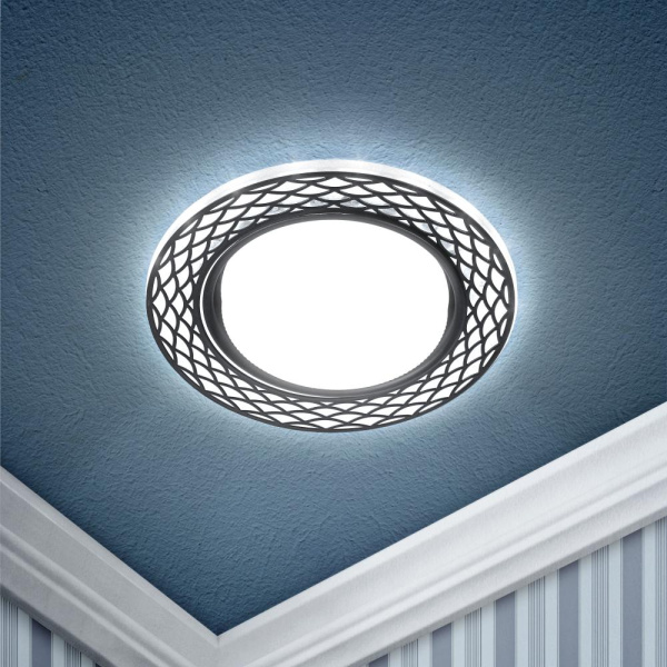 DK LD37 WH/BK Светильник ЭРА декор cо светодиодной подсветкой GX53, белый/черный (30/720)