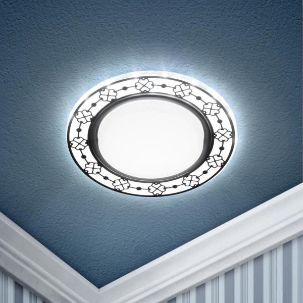 DK LD28 WH/BK Светильник ЭРА декор cо светодиодной подсветкой GX53, белый/черный (30/720)