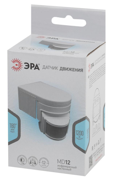 Датчик движения ЭРА MD 012 для дома инфракрасный 1200 Вт 12м