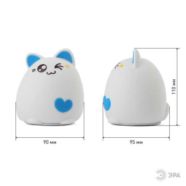 Ночник - светильник светодиодный ЭРА NLED-413-1W-BU на батарейках мягкий силиконовый белый с синим