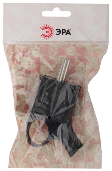 Вилка ЭРА Vx4-B с заземлением угловая с кольцом 16A черная