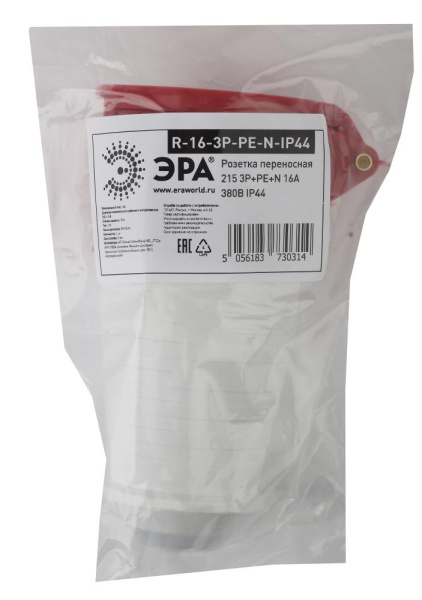 R-16-3P-PE-N-IP44  Розетка ЭРА R-16-3P-PE-N-IP44 переносная 215 3Р+РЕ+N 16А 380В IP44