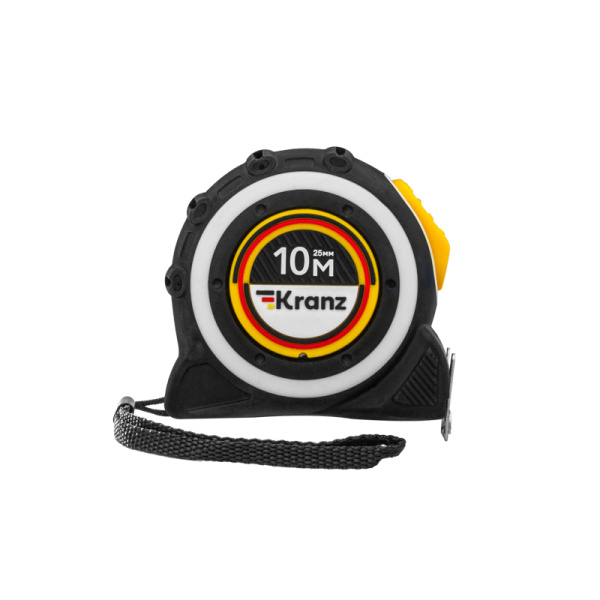 Рулетка Selbstfixierung, 10м x 25мм, магнитный двухсторонний зацеп, нейлон, двухсторонняя шкала, автоматическая фиксация KRANZ