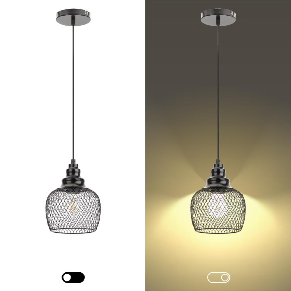 Светильник подвесной (подвес) ЭРА PL8 BK металл, E27, max 60W, высота плафона 220мм, подвеса 760мм, черный