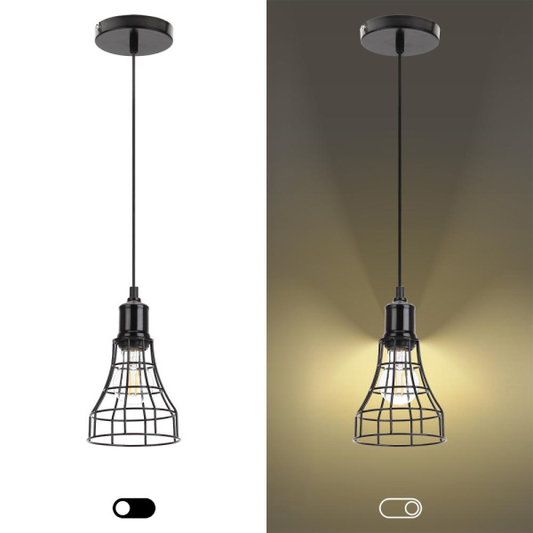 Светильник подвесной (подвес) ЭРА PL10 BK металл, E27, max 60W, высота плафона 200мм, подвеса 800мм, черный