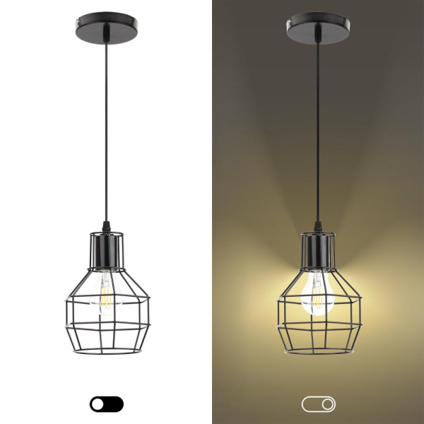 Светильник подвесной (подвес) ЭРА PL11 BK металл, E27, max 60W, высота плафона 220мм, подвеса 730мм, черный