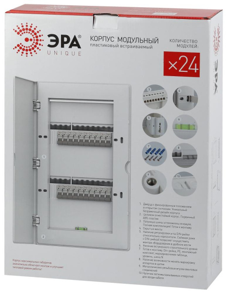 Корпус пластиковый ультратонкий ЩРВ-П-24 с белой крышкой ЭРА UNIQUE White_UBOX24 IP41 (6/54)
