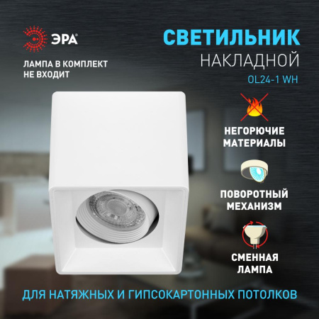 Светильник настенно-потолочный спот ЭРА OL24-1 WH MR16/GU5.3, белый, поворотный